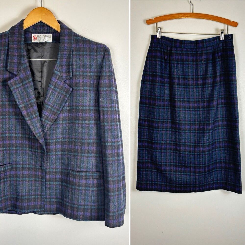 Vintage Peabody House Blazer Skirt Suit Set Womens 13/14 Polyester Wool Blend